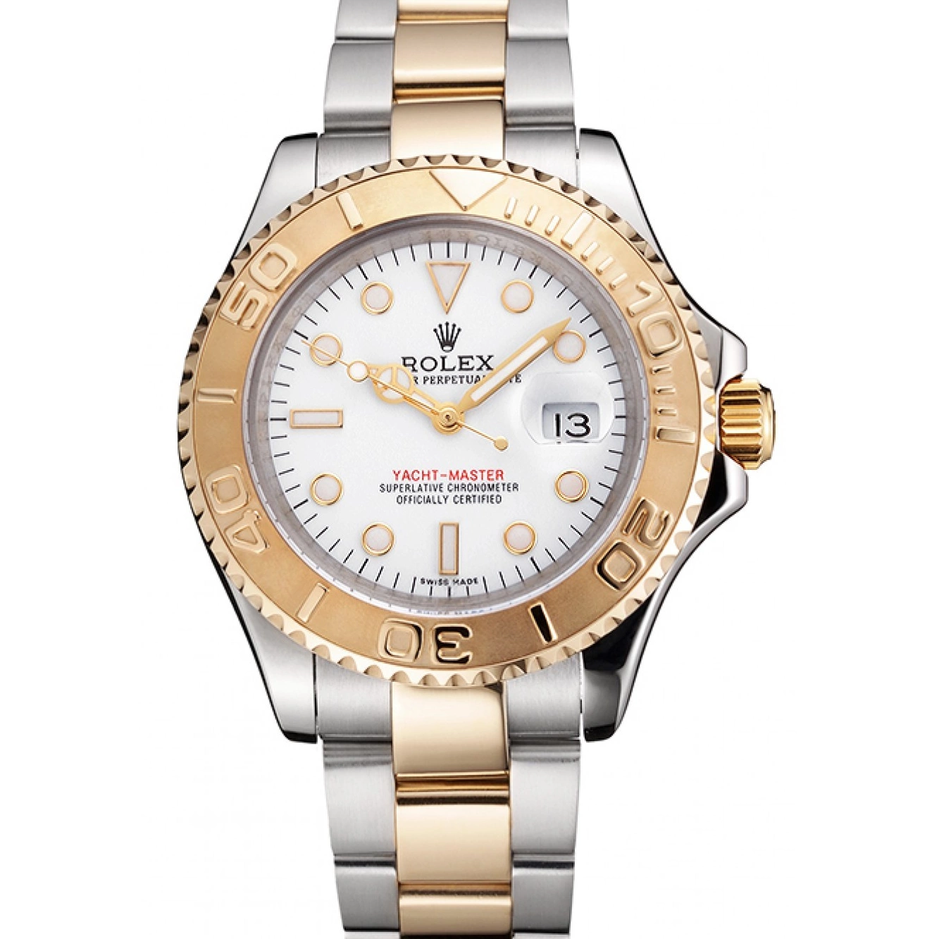 Best AAA Replica Sites Two Bezel White Bracelet Yacht-Master Steel Tone Gold Case Swiss Stainless Rolex Dial 0522